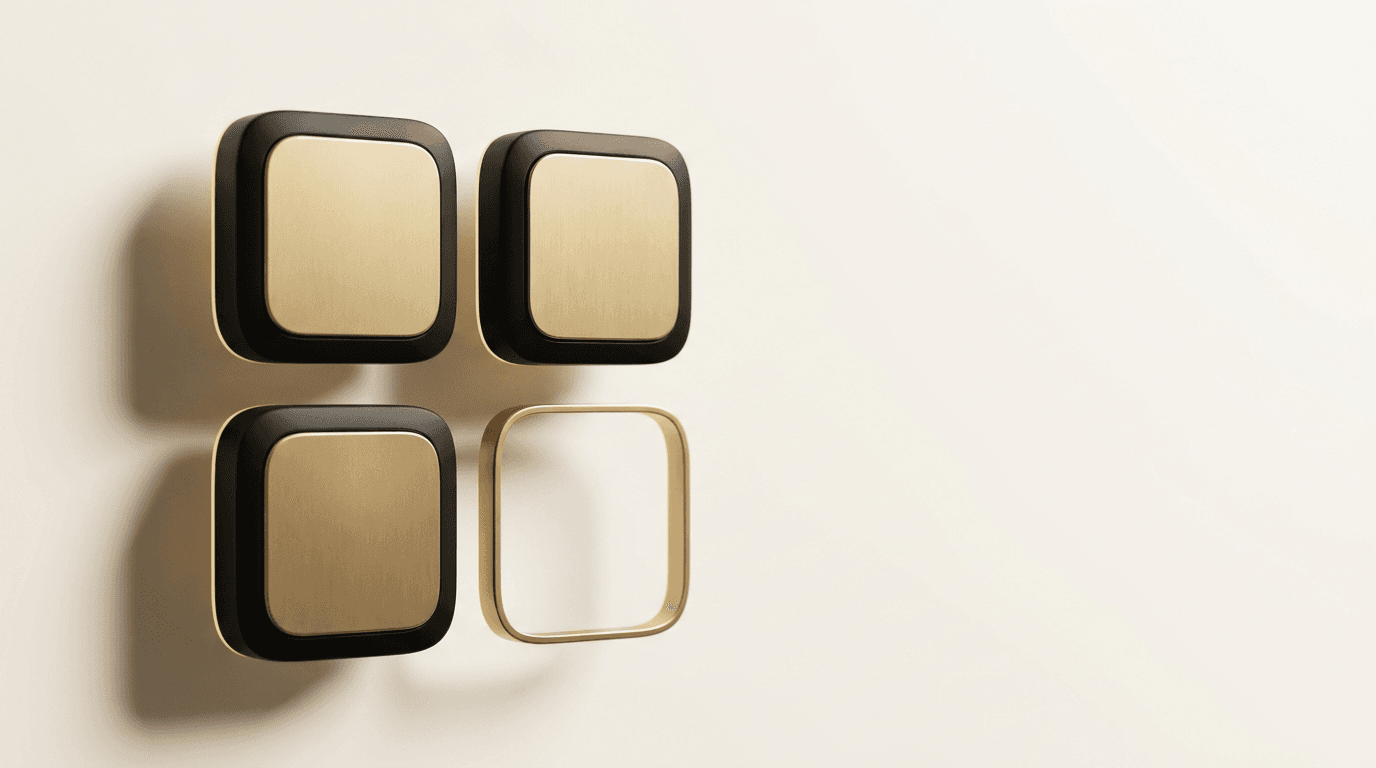 Four tiles in a two by two grid, three filled and one open: a board being assembled